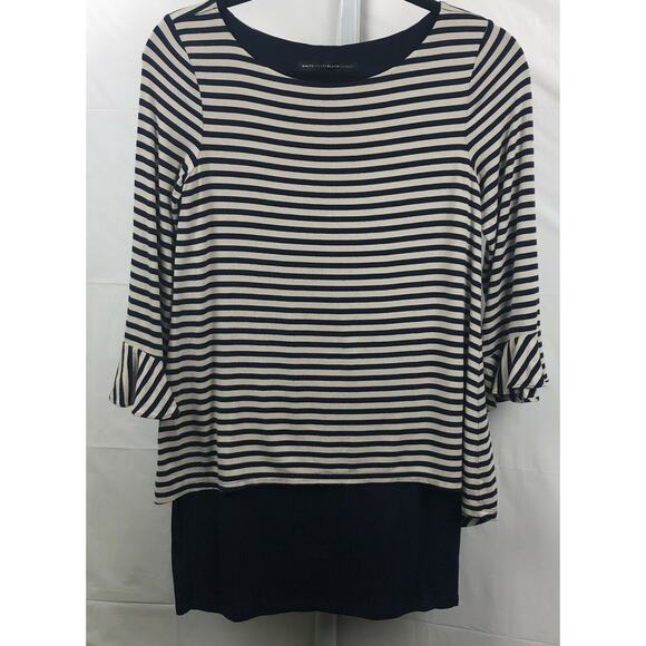 White House Black Market Tops - White House Black Market Top Women XS Blue Beige Stripe Layered Tunic Stretch